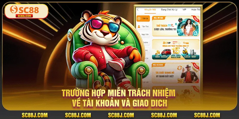 Trường hợp miễn trách nhiệm về tài khoản và giao dich 